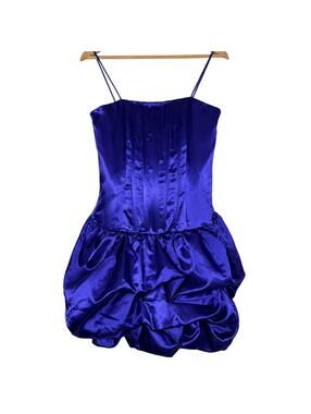 VTG Royal Blue Drop Waist Satin Corset Bubble Hem Pickup Dress S Let's Fashion